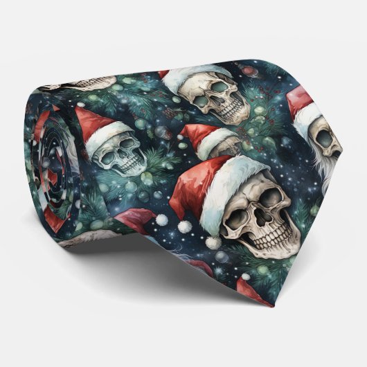 Groene Baubles Santa Skulls Rode Groene Kerstmis Stropdas (Opgerold)