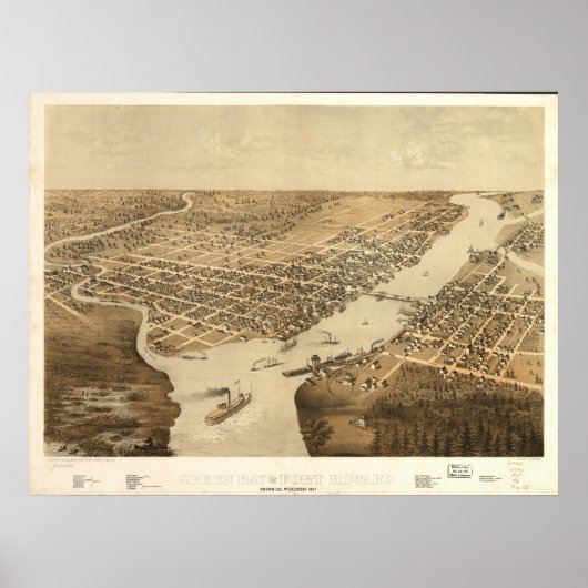 Groene bay WI 1867 Antiek Panorama Poster (Voorkant)