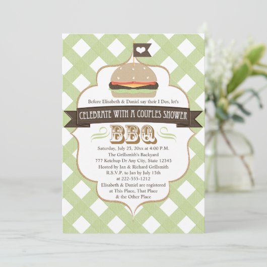 Groene BBQ-koppels bruiloft Shower-uitnodigingen Kaart (Staand voorkant)