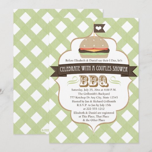 Groene BBQ-koppels bruiloft Shower-uitnodigingen Kaart (Voorkant / Achterkant)