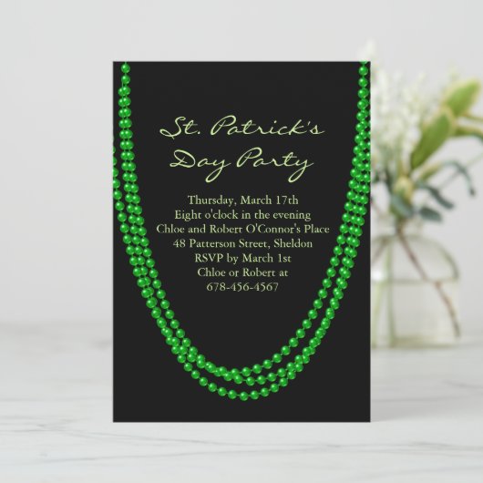 Groene Bead St. Patrick's Day Uitnodiging (Staand voorkant)