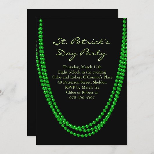 Groene Bead St. Patrick's Day Uitnodiging (Voorkant / Achterkant)