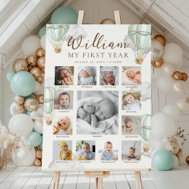 Groene Beary Eerste Verjaardag Foto Tijdlijn Poster
