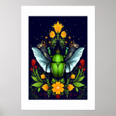 Groene beatle met vlieg en bloemen poster (Voorkant)