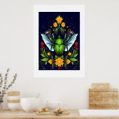 Groene beatle met vlieg en bloemen poster (Keuken)