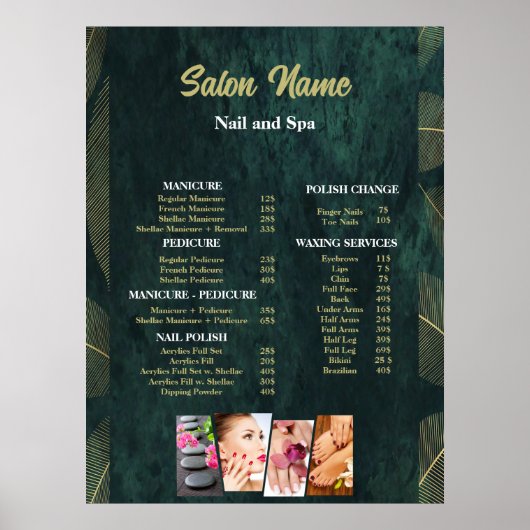 Groene Beauty Nail Salon Prijs Lijst menu Poster (Voorkant)