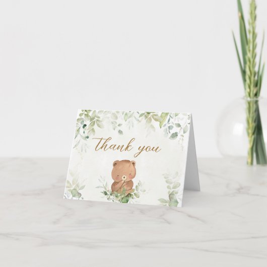 Groene Beer Baby Shower Bedankkaart (Voorkant)