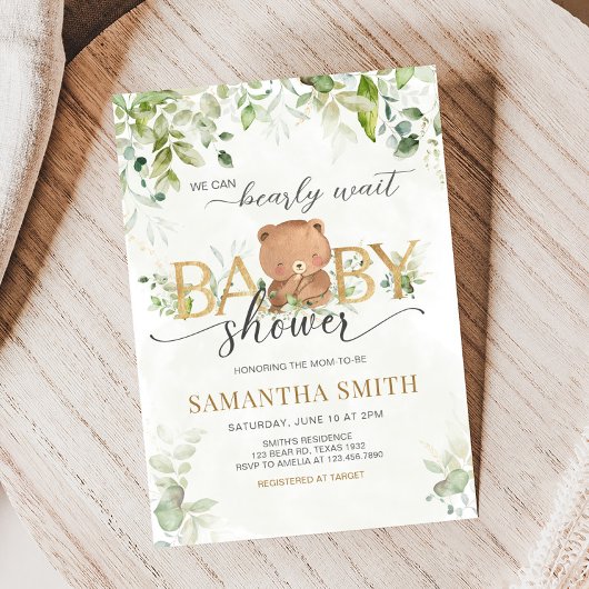 Groene Beer Baby Shower Kaart