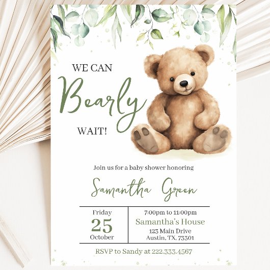 Groene Beer Baby Shower Kaart
