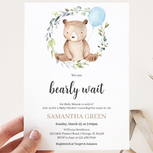 Groene Beer Baby Shower Kaart
