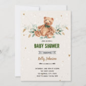 Groene beer baby shower verjaardagsuitnodiging kaart (Voorkant)