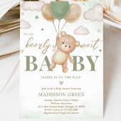 Groene Beer Ballon Baby Shower Kaart