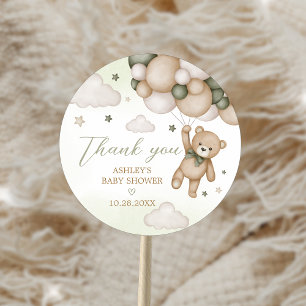 Groene Beer Ballon Baby Shower Ronde Sticker