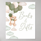 Groene Beer Ballon Bearly Wacht Boeken en Geschenk Poster (Voorkant)
