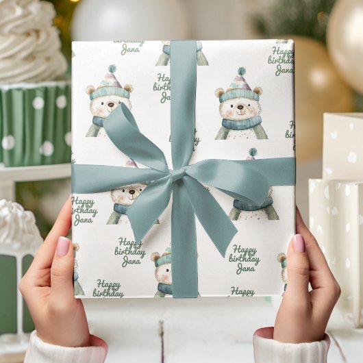 Groene Beer Verjaardag | Winter Wonderland Party Cadeaupapier
