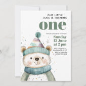 Groene Beer Verjaardag | Winter Wonderland Party Kaart (Voorkant)