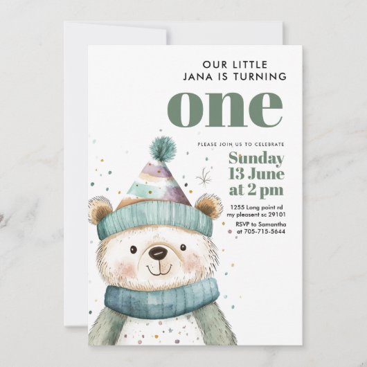 Groene Beer Verjaardag | Winter Wonderland Party Kaart (Voorkant)
