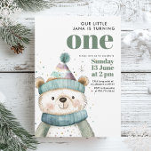 Groene Beer Verjaardag | Winter Wonderland Party Kaart