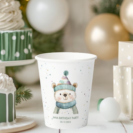 Groene Beer Verjaardag | Winter Wonderland Party Papieren Bekers