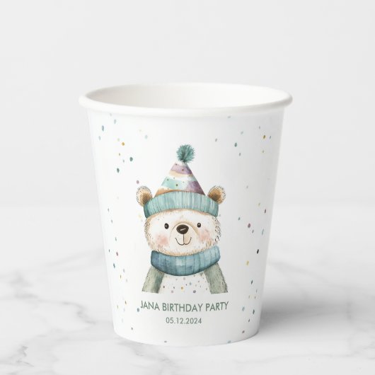 Groene Beer Verjaardag | Winter Wonderland Party Papieren Bekers (Voorkant)