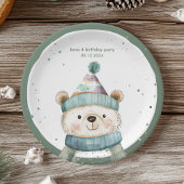 Groene Beer Verjaardag | Winter Wonderland Party Papieren Bordje