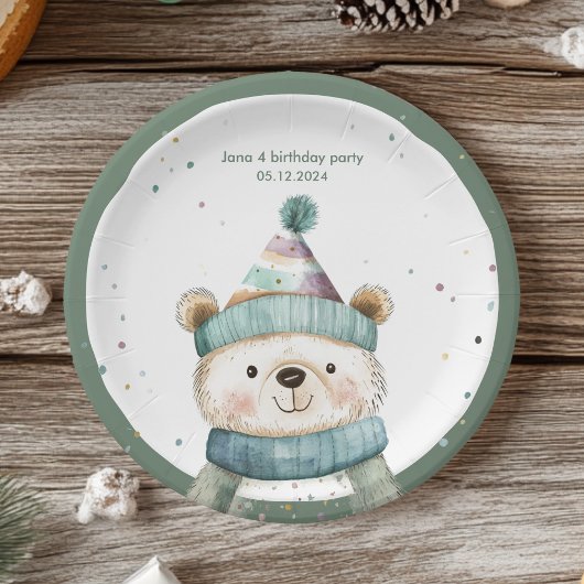 Groene Beer Verjaardag | Winter Wonderland Party Papieren Bordje