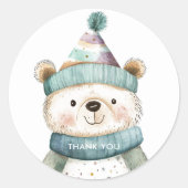 Groene Beer Verjaardag | Winter Wonderland Party Ronde Sticker (Voorkant)
