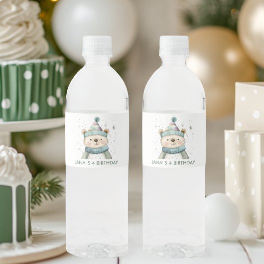 Groene Beer Verjaardag | Winter Wonderland Party Waterfles Etiket