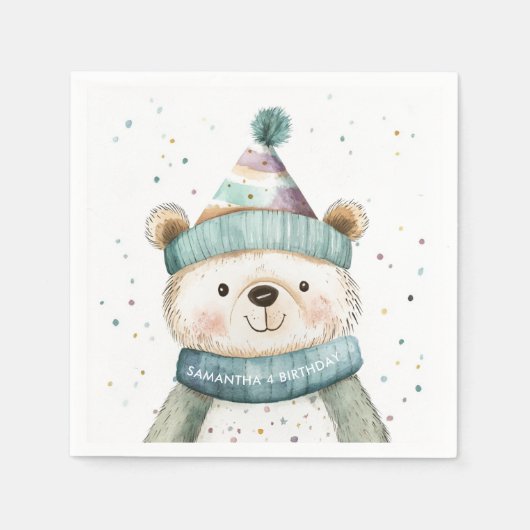 Groene Beer Verjaardag | Winter Wonderland Servet (Voorkant)