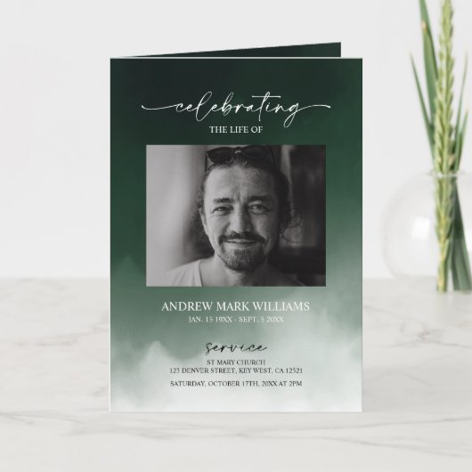 Groene begrafenis orde van dienst gevouwen program kaart (Voorkant)