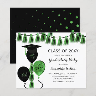 Groene begrotingsballonnen Graduation Invitations