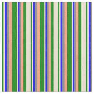 Groene, beige, blauwe, grijze en lichte zalmlijnen stof