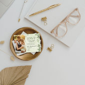Groene Beige Bloemige Foto Trouw RSVP Kaart