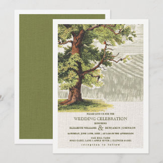 Groene beige eikenboom Burlap Wedding Kaart