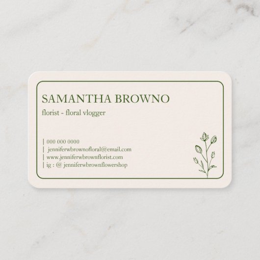 Groene beige ingelijste bloem visitekaartje (Achterkant)