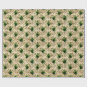 Groene beige pauwenveren cadeaupapier (Vlak)