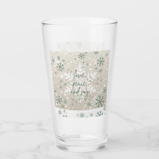 Groene beige sneeuwvlokken houden van Peace Joy Ho Glas (Voorkant)
