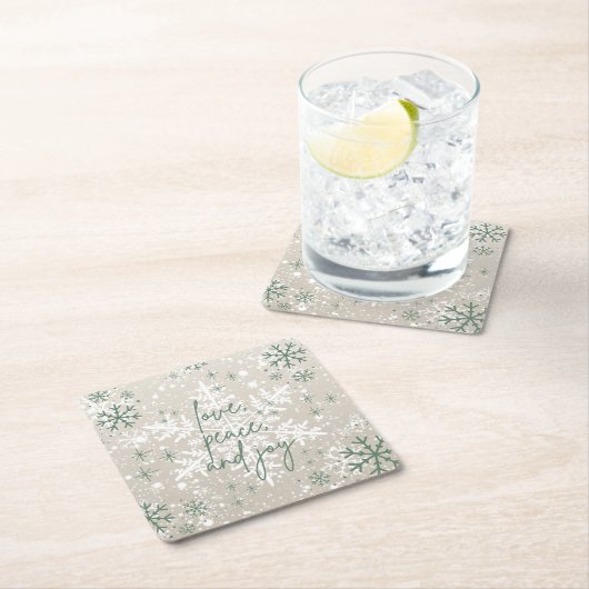 Groene beige sneeuwvlokken houden van Peace Joy Ho Kartonnen Onderzetters (Insitu)