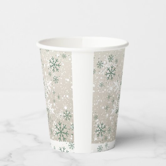 Groene beige sneeuwvlokken houden van Peace Joy Ho Papieren Bekers (Links)