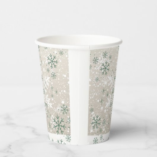Groene beige sneeuwvlokken houden van Peace Joy Ho Papieren Bekers (Rechts)