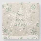 Groene beige sneeuwvlokken houden van Peace Joy Ho Stenen Onderzetter (Voorkant)