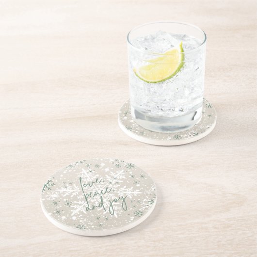 Groene beige sneeuwvlokken houden van Peace Joy Ho Zandsteen Onderzetter (Zijkant)