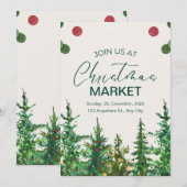 Groene Beige Winter Kerstmarkt Kaart (Voorkant / Achterkant)