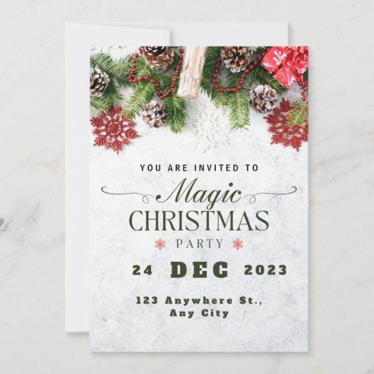 Groene Beige Witte Kerstfeest Uitnodiging (Voorkant)