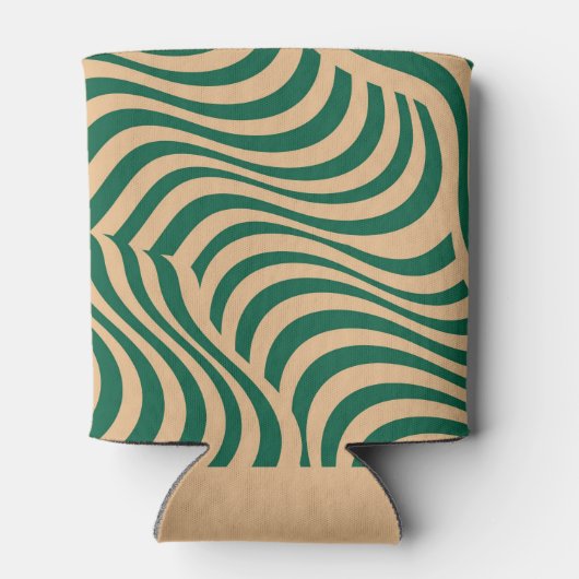 Groene Beige Zebra Stripe Minimalistische Lente Zo Blikjeskoeler (Achterkant)