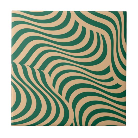 Groene Beige Zebra Stripe Moderne Minimalistische  Tegeltje (Voorkant)