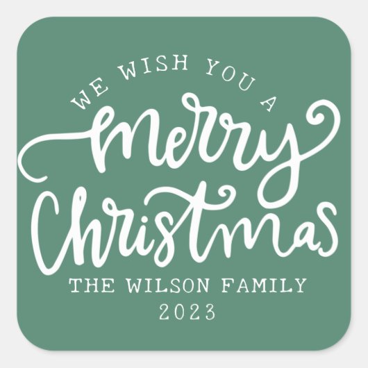 Groene belettering kalligrafie familie vierkante sticker (Voorkant)