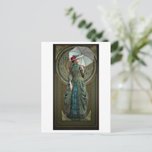Groene Belle Epoque Gown Briefkaart (Staand voorkant)