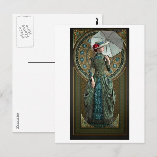 Groene Belle Epoque Gown Briefkaart (Voorkant / Achterkant)