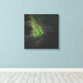 Groene bemoste rots met reflectie in water canvas afdruk (Insitu (Houten vloer))
